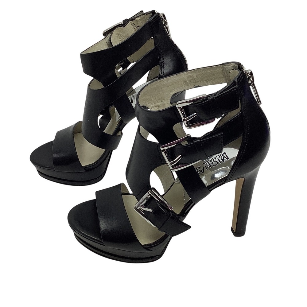 Michael Kors Black Leather Multi Buckle Platform Gladiator Stiletto Heels 5.5M